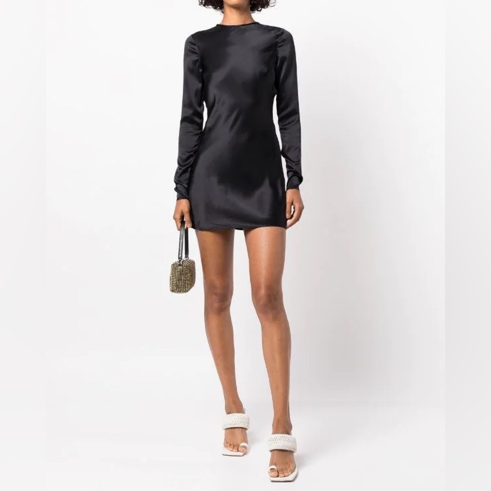 ALEXANDER WANG T LOGO OPEN-BACK SATIN MINI DRESS Size 2 - Picture 2 of 7